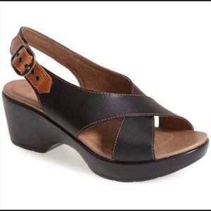 Dansko Jacinda Slingback Open Toe Leather Wedge